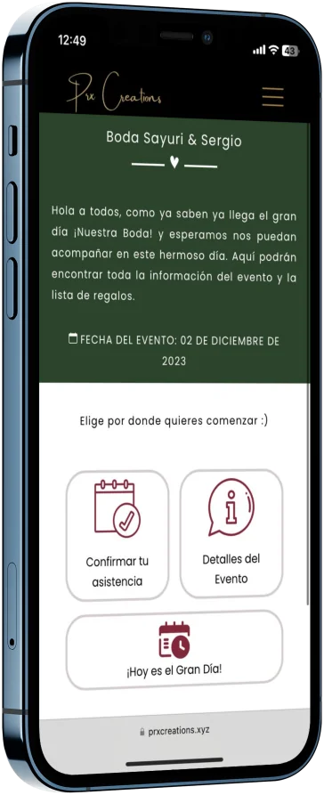 Mockup de un teléfono con una invitación para boda