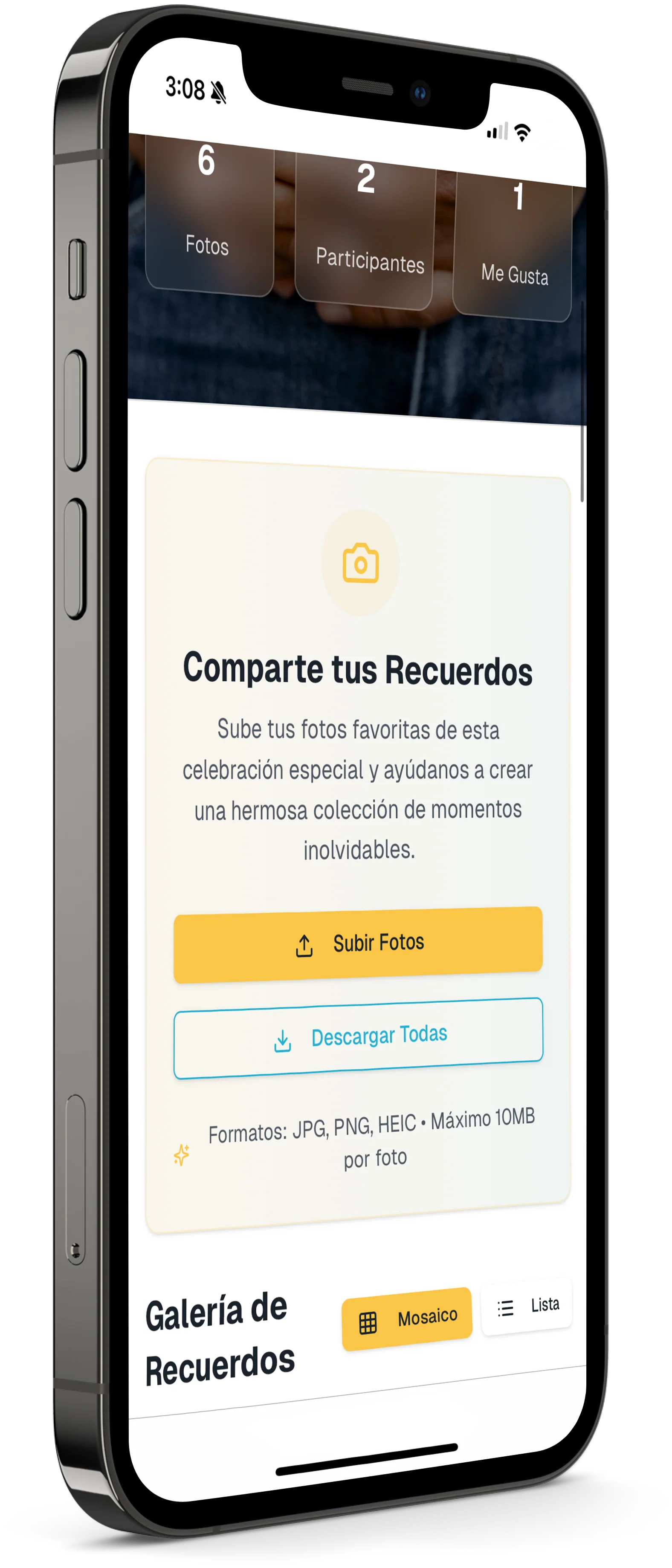 Mockup de un teléfono con una invitación para boda