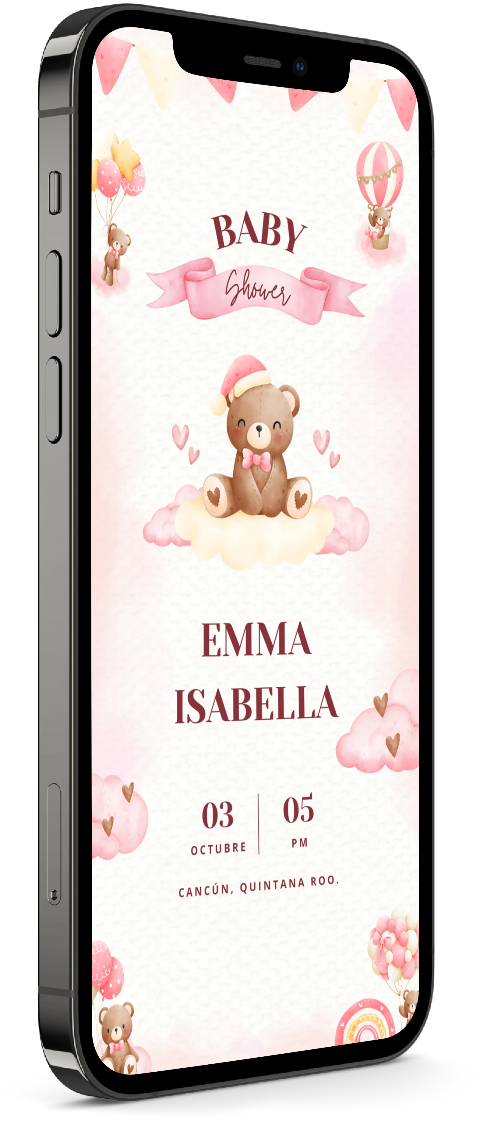 Mockup de un teléfono con una invitación para boda