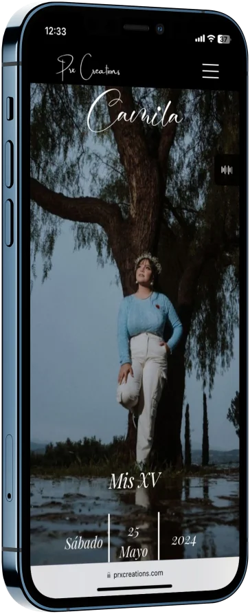 Mockup de un teléfono con una invitación para xv años