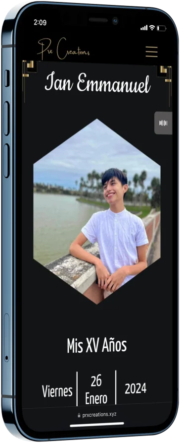 Mockup de un teléfono con una invitación para xv años